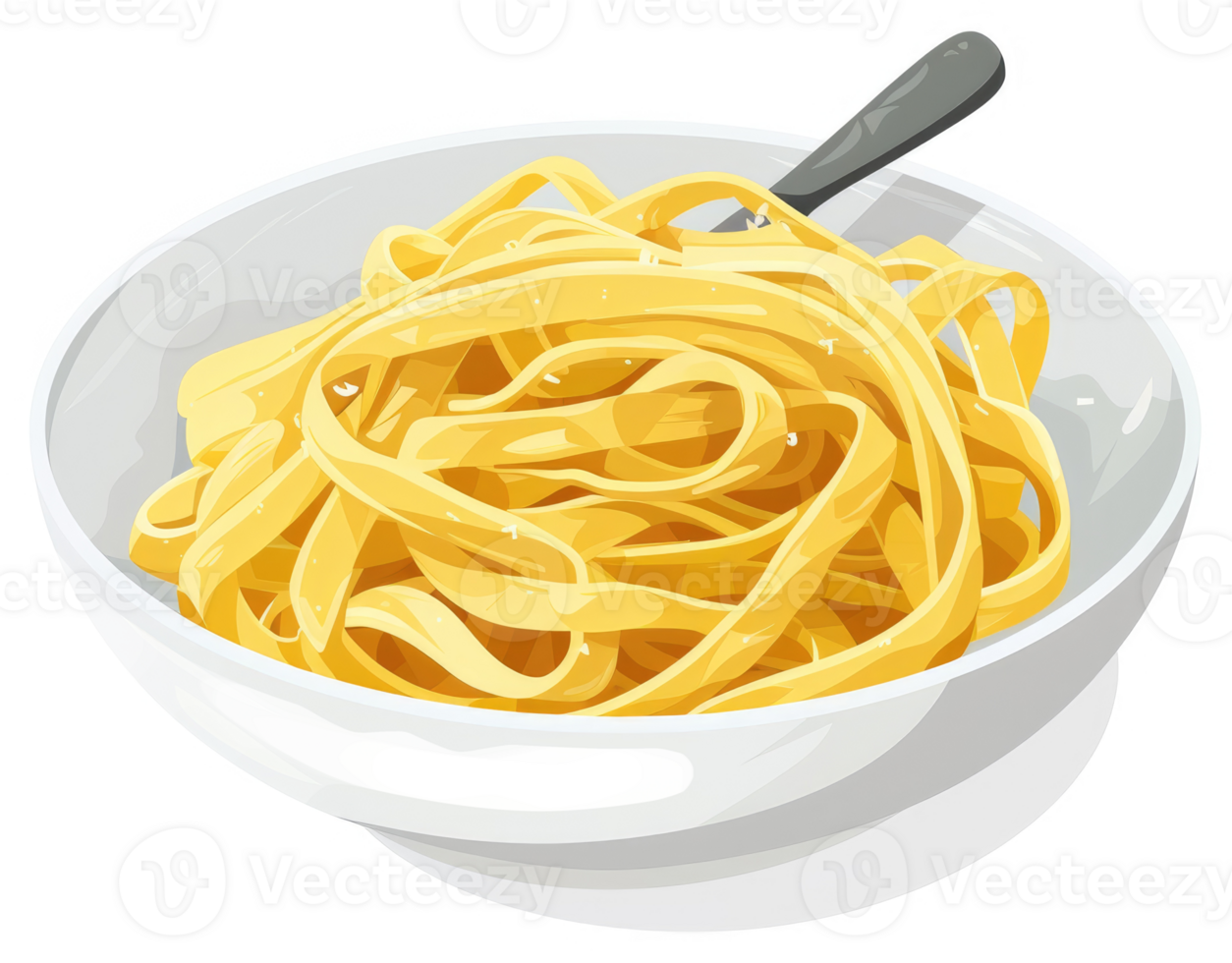 A bowl of golden yellow pasta with a spoon. png