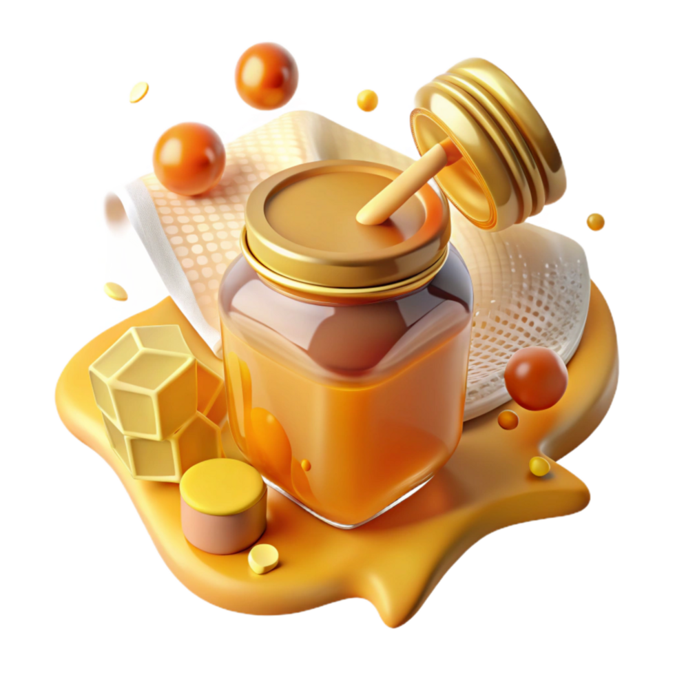 extraordinary vintage Glass Jar with Honey and Dipper Transparent Background high quality png