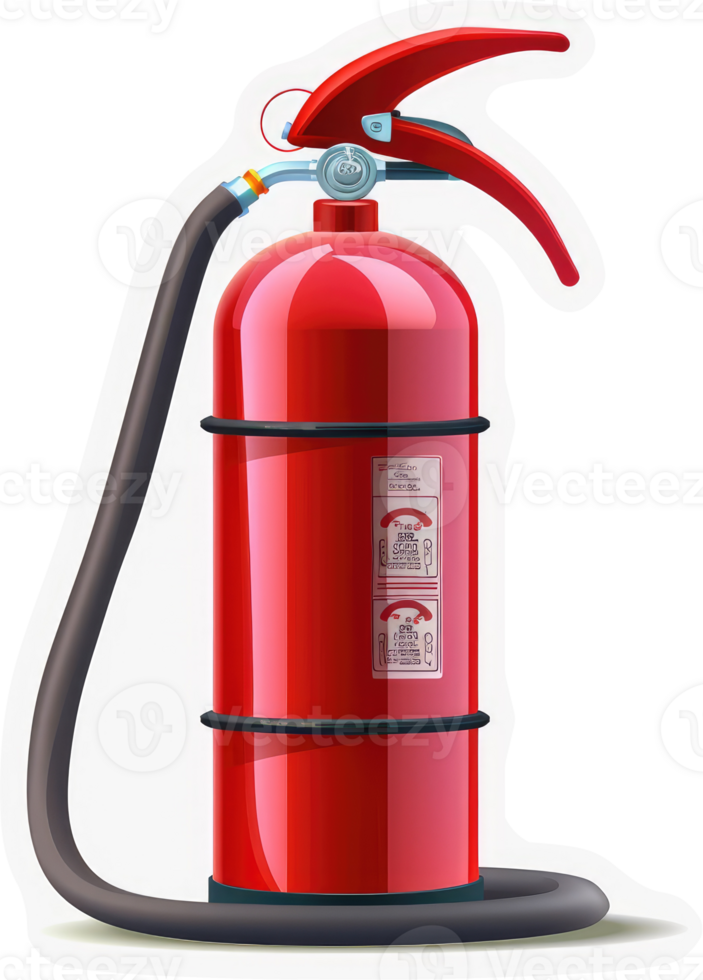 A red fire extinguisher with a nozzle and hose. png