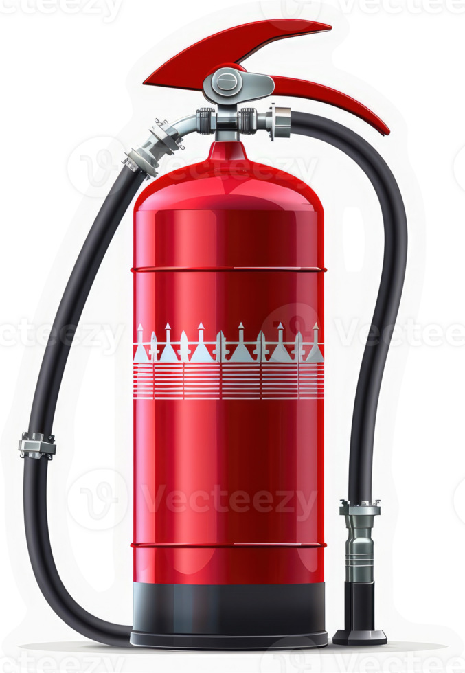 A red fire extinguisher with a decorative design. png