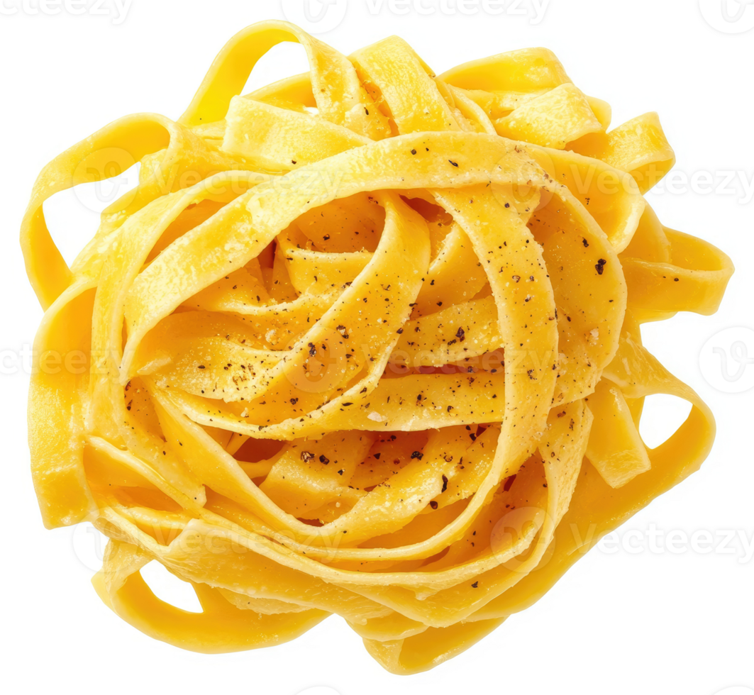 A mound of cooked tagliatelle pasta, seasoned with black pepper. png