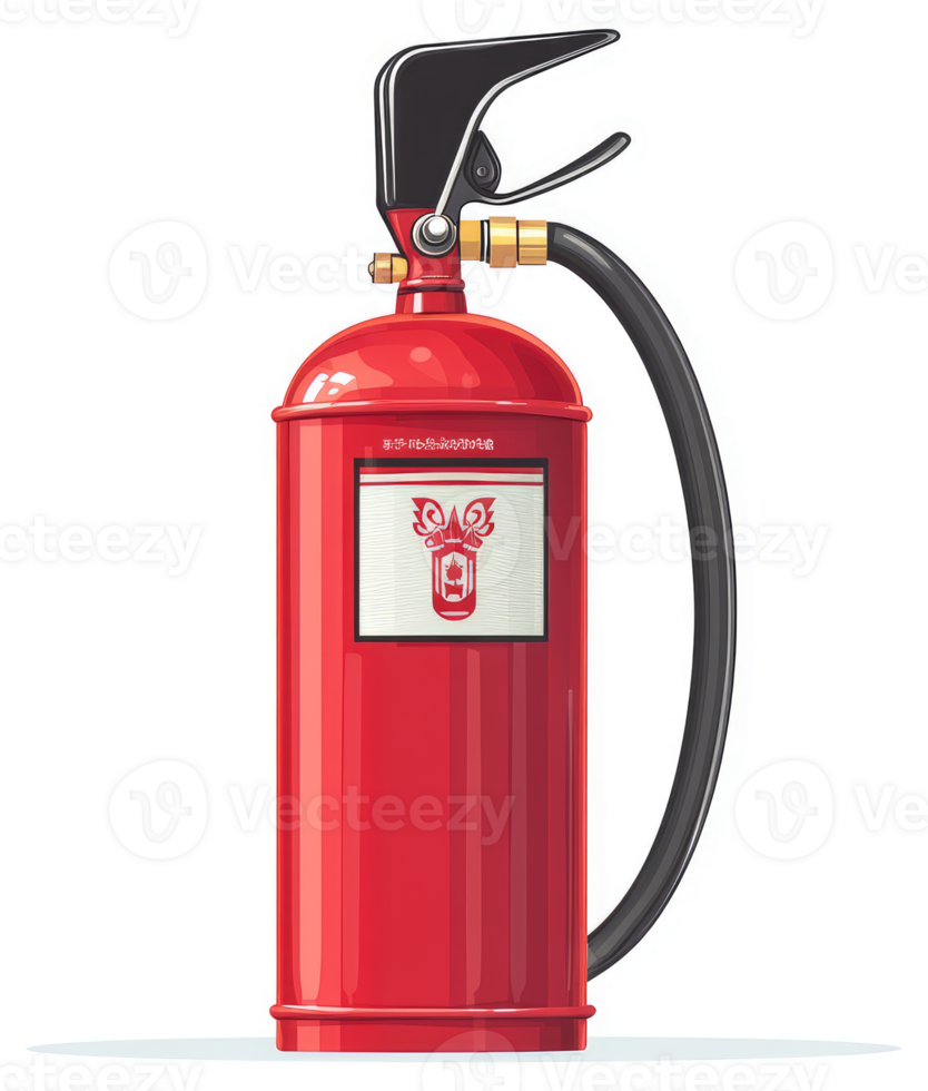 A red fire extinguisher with a decorative label. png