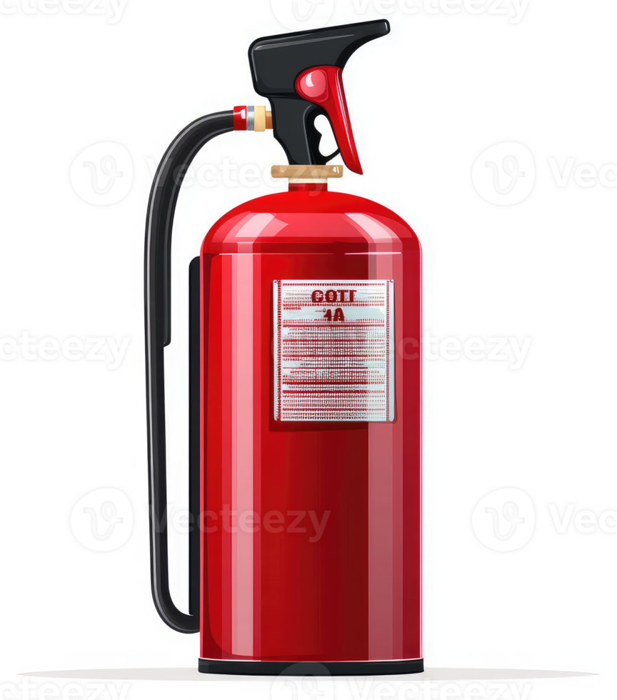 A red fire extinguisher, ready for use in an emergency. png