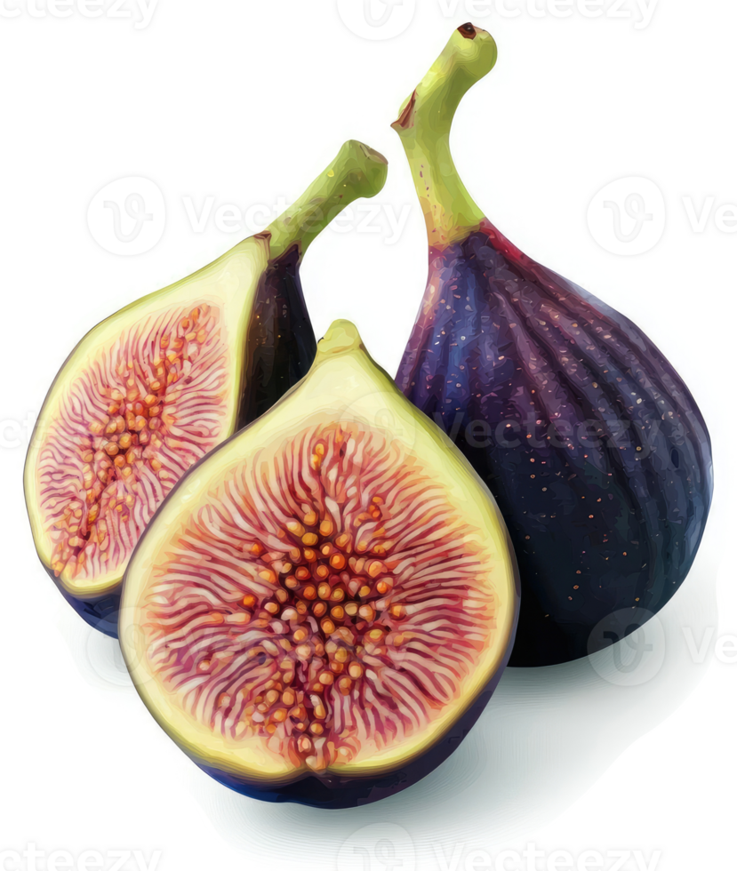 Two halves of a purple fig, showcasing its vibrant interior. png