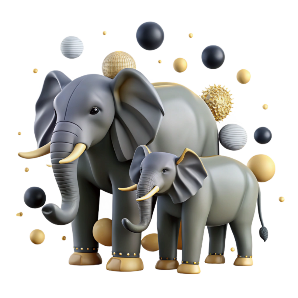 serene traditional African Elephant Herd Silhouette Isolated Grey Shapes detailed png