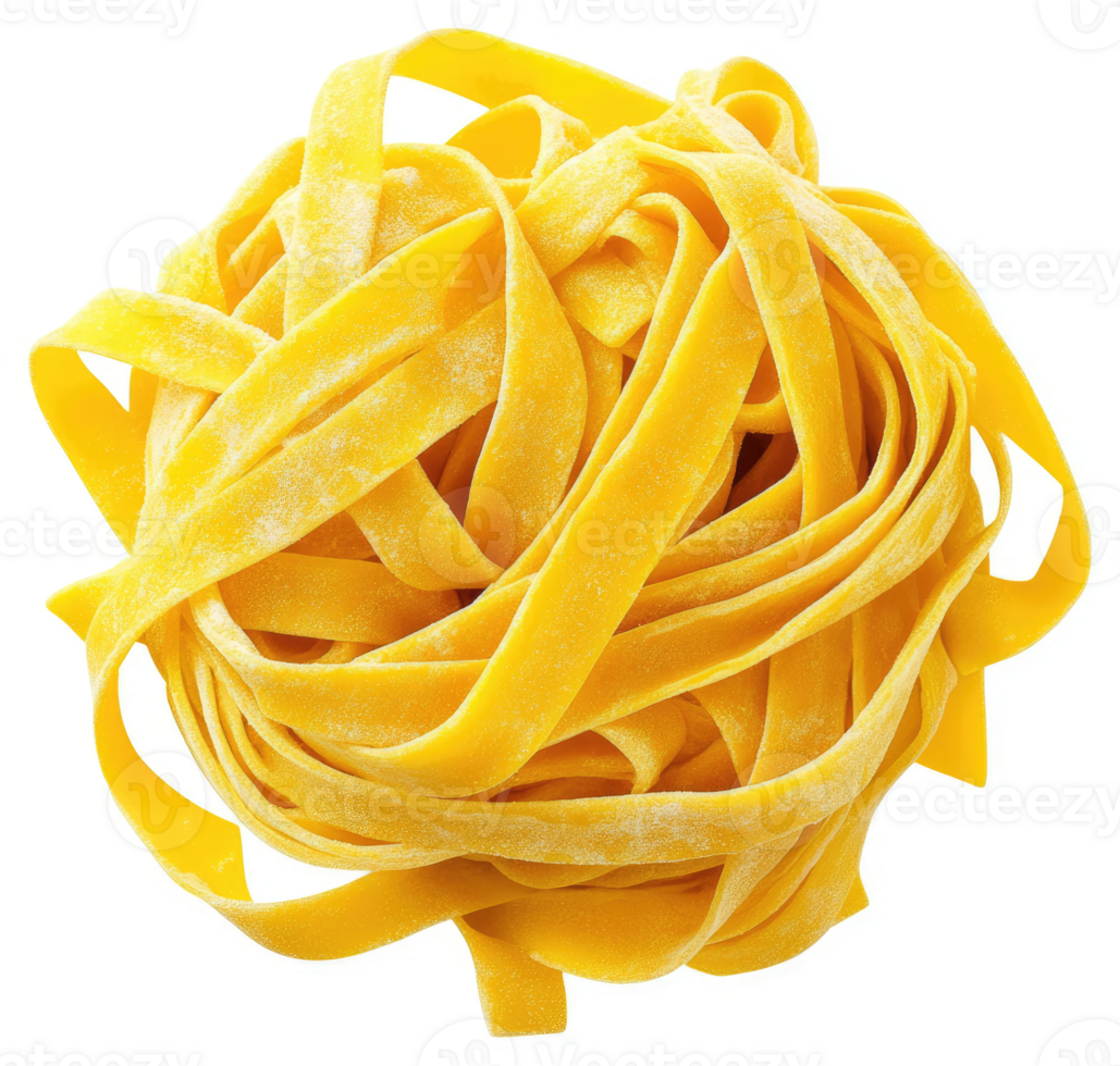 A close-up view of a nest of fresh yellow tagliatelle pasta. png
