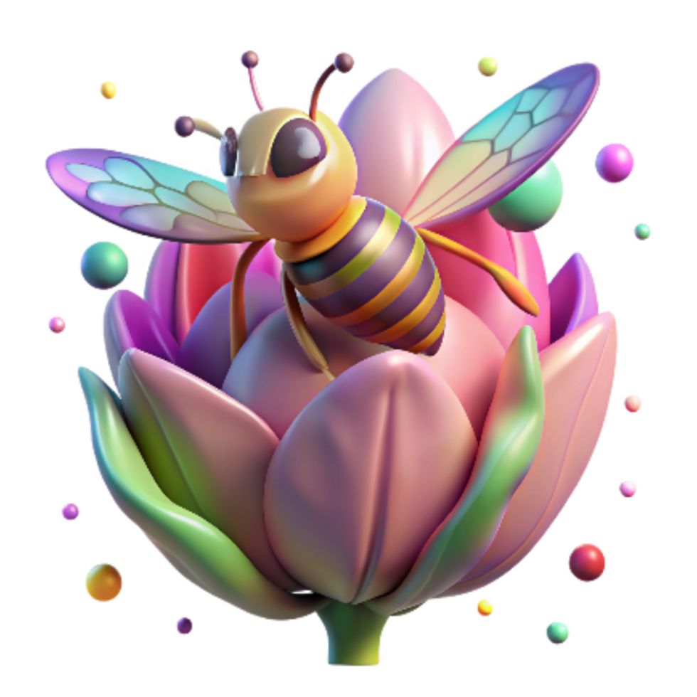 stunning classic Brightly Colored Bee on Orange Blossom Isolated png