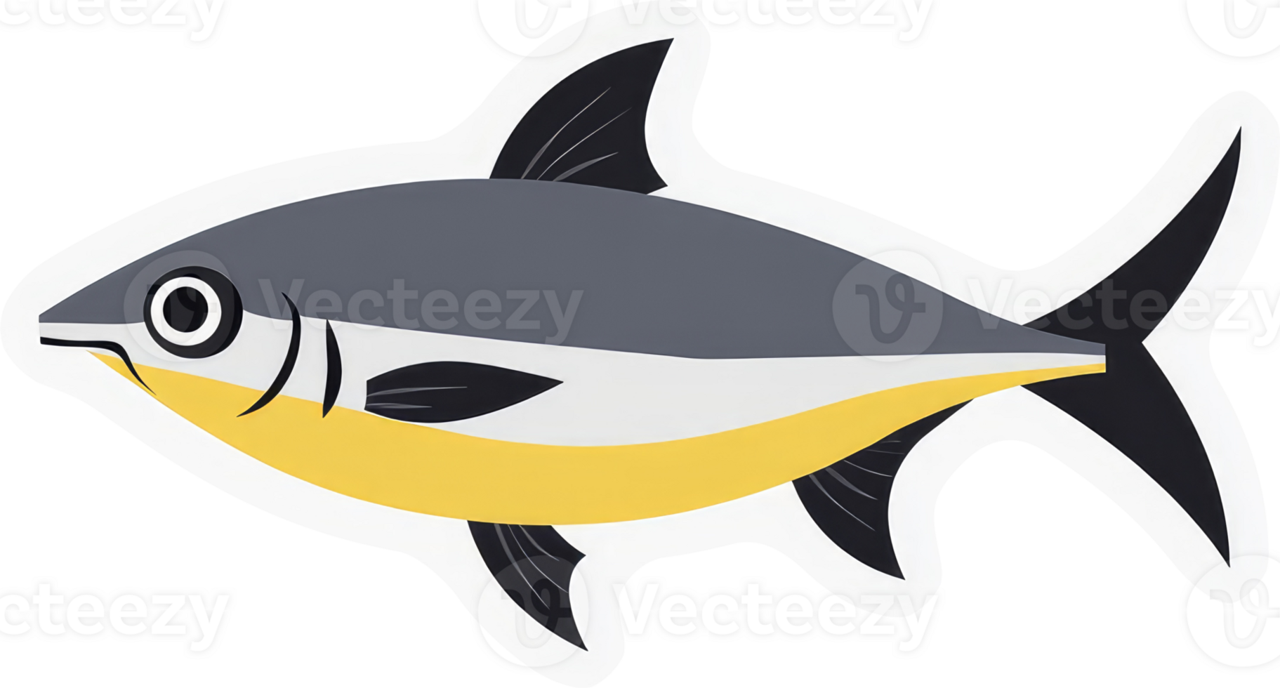 A stylized illustration of a gray and yellow fish. png
