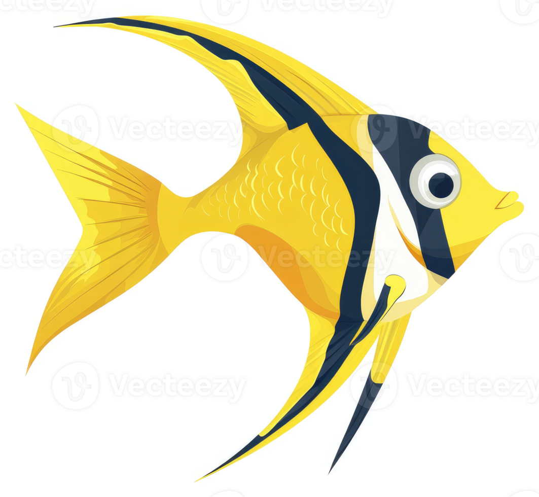 A vibrant yellow fish with dark stripes. png