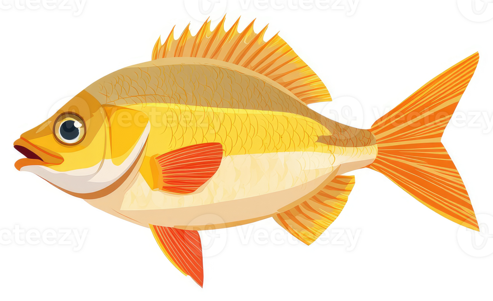 A side view of a colorful yellow and orange fish. png