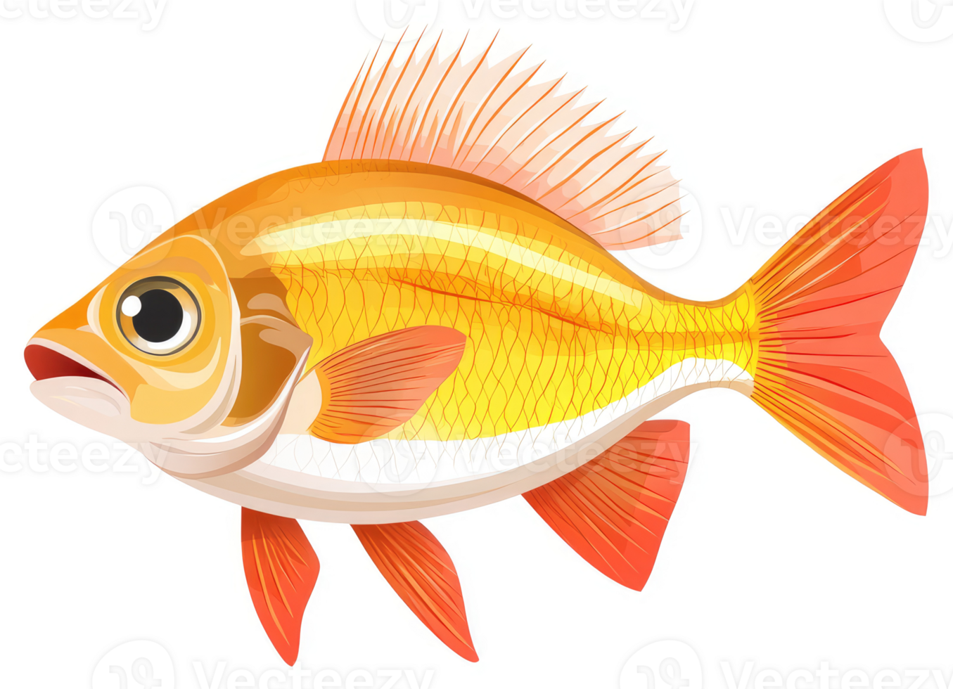 A vibrant illustration of a golden-colored fish with orange fins. png