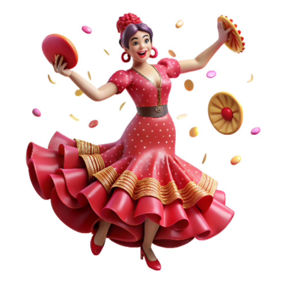 elegant classic Flamenco Dancer with Castanets Isolated Transparent Background genuine png