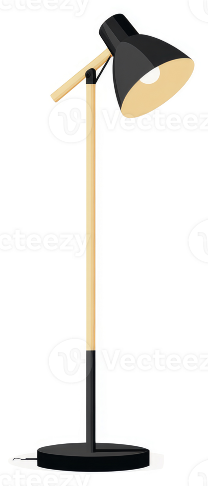 A modern black and light wood floor lamp design. png
