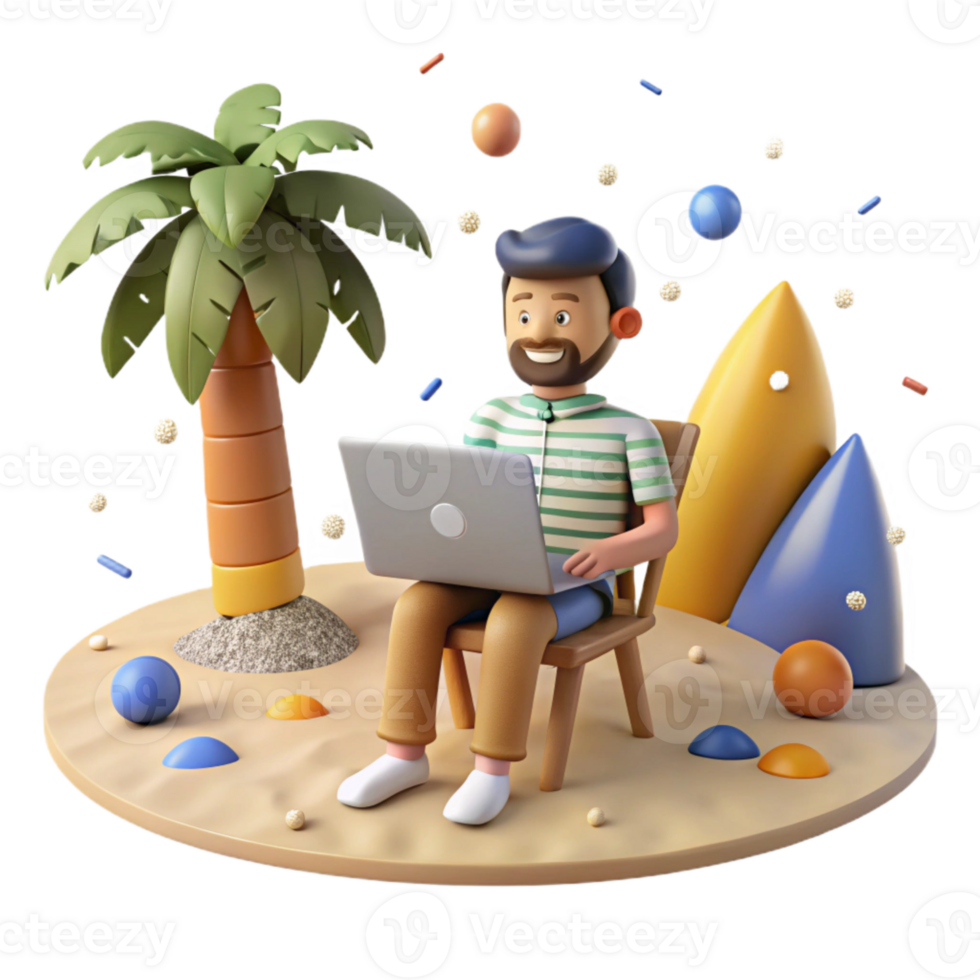 wonderful abstract Digital Nomad with Laptop Beach View Isolated exclusive png