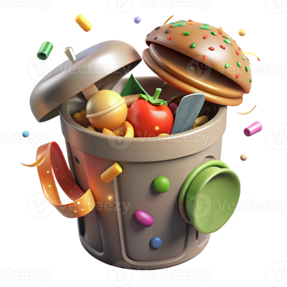 elegant creative Compost Bin with Food Scraps Isolated Cutout detailed png