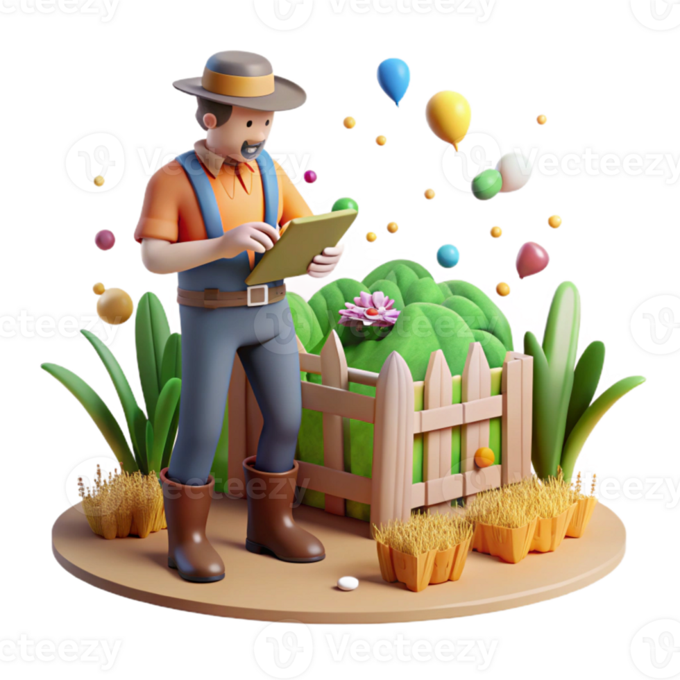 dramatic classic Farmer Checking Crop Near Wildlife Fence Cutout high quality png