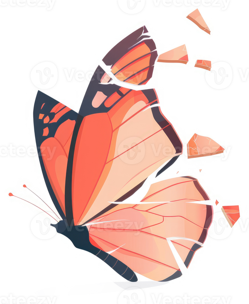 A broken butterfly's wings, symbolizing transformation and rebirth. png