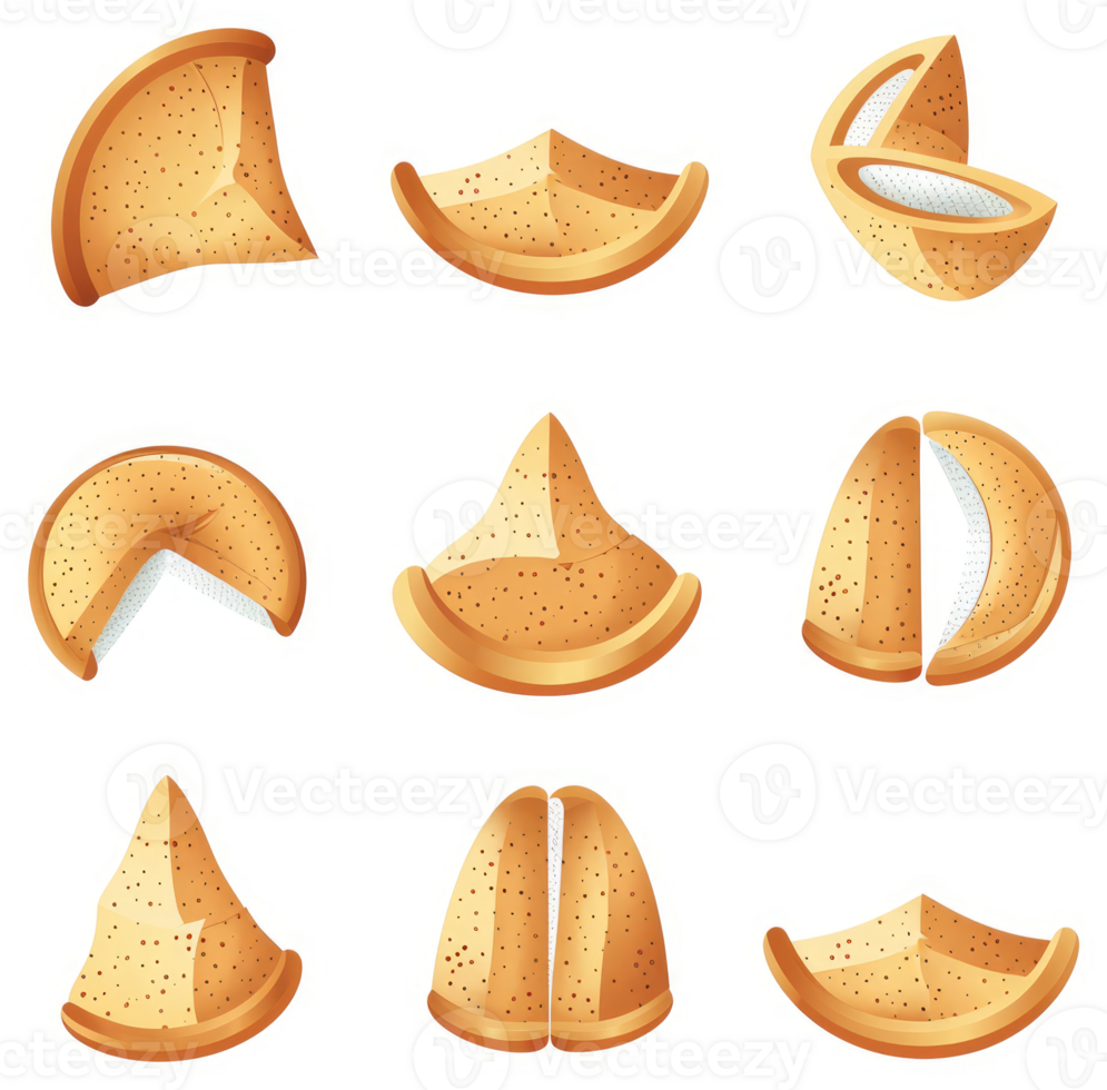 Assorted slices of a flaky, golden-brown pastry with a creamy filling. png