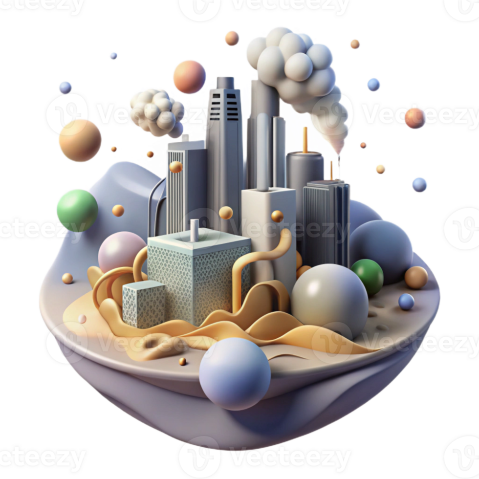 dramatic creative Air Pollution Illustration with Smoggy Cityscape Cutout genuine png