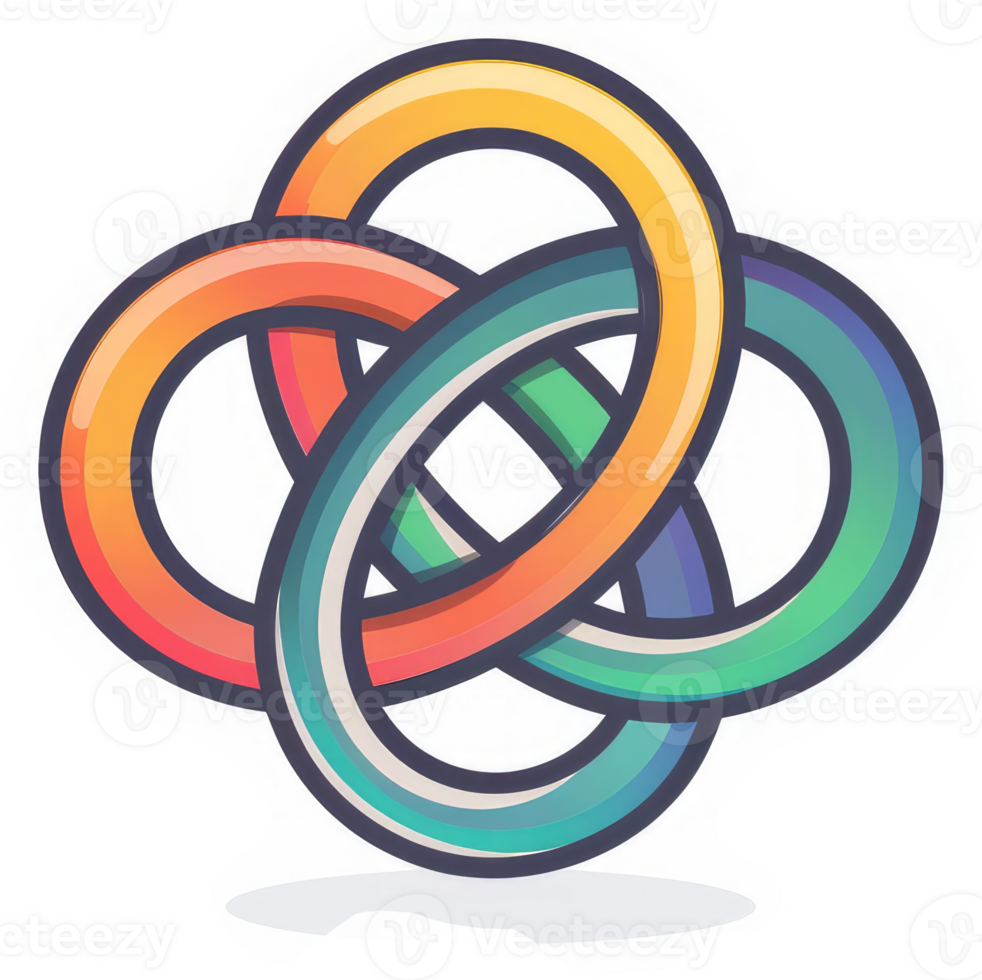 A colorful, interconnected, abstract design of interlocking rings. png
