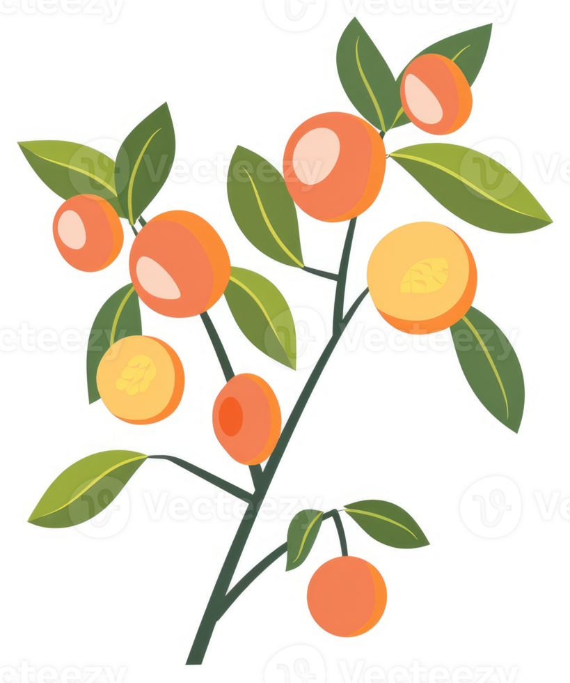 A branch of vibrant orange fruit with lush green leaves. png