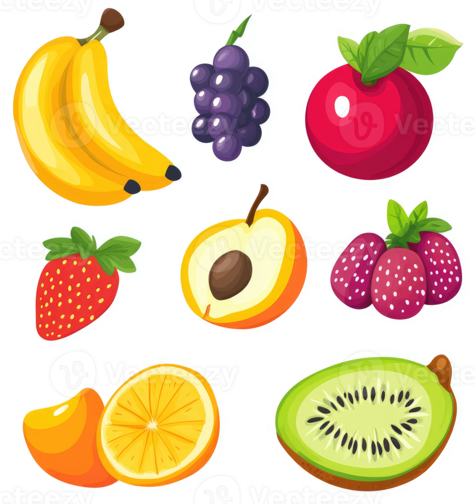 A colorful display of various fresh fruits. png