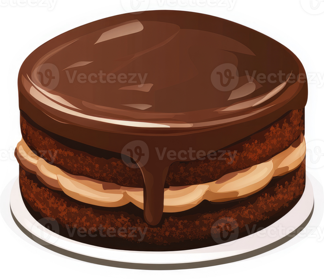 A rich, decadent chocolate cake topped with a generous layer of melted chocolate. png