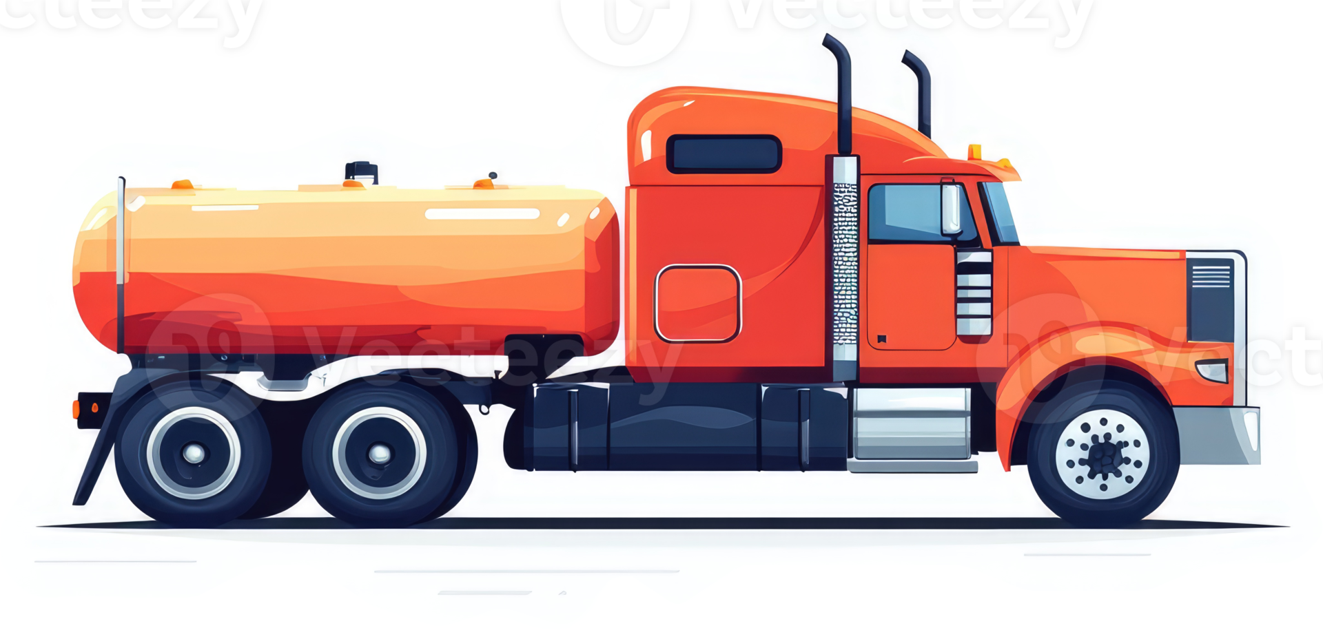A large orange tanker truck with a large storage tank. png