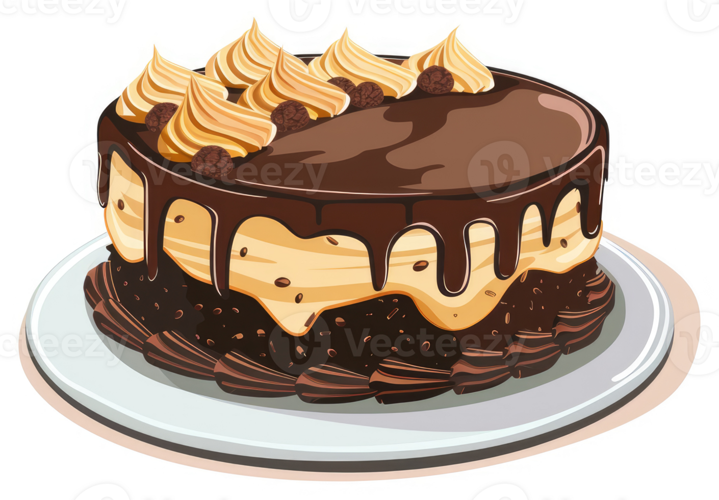 A delicious chocolate and caramel cake with rich frosting. png