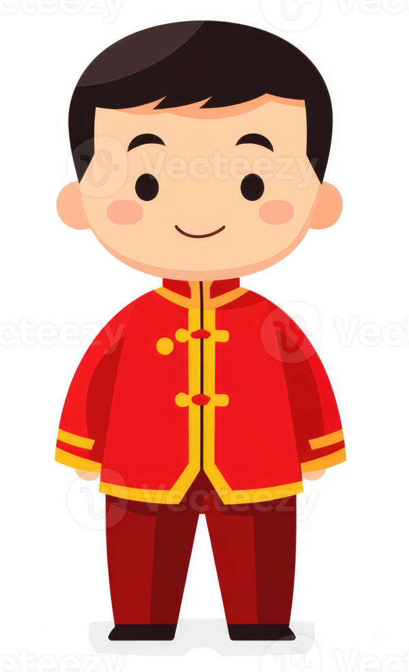 A cheerful cartoon boy in traditional chinese attire. png