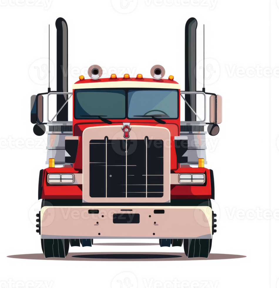 A bold illustration of a classic red and beige semi-truck. png