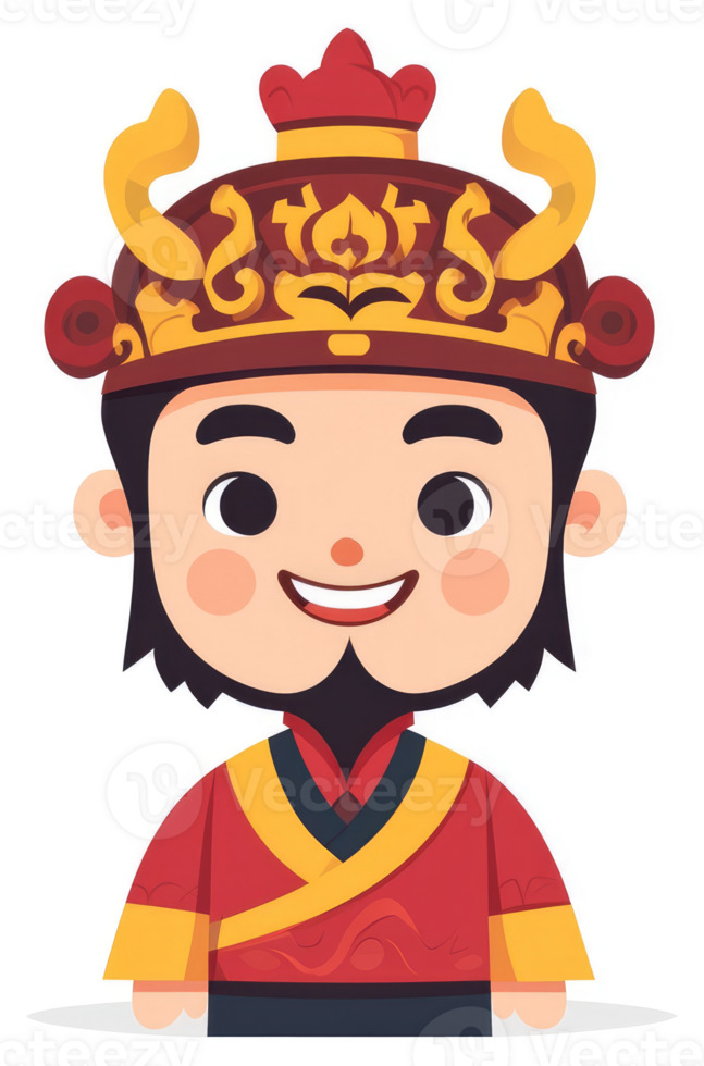 A cartoon depiction of a chinese king in traditional attire. png