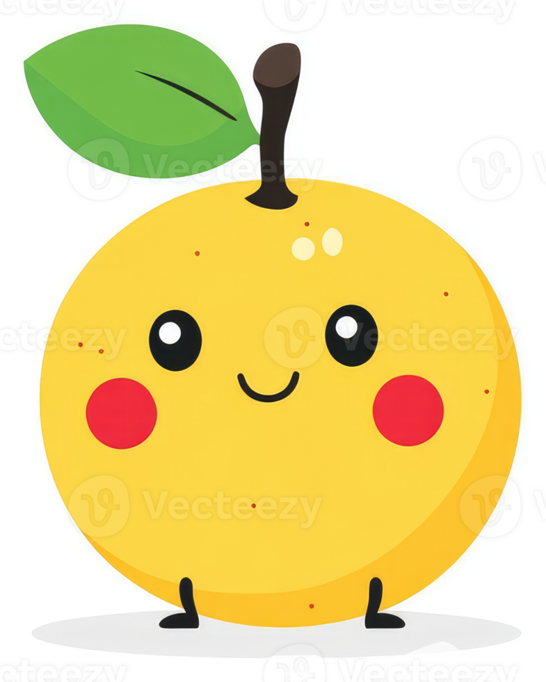 A cute, cartoonish, yellow citrus fruit with a happy expression. png