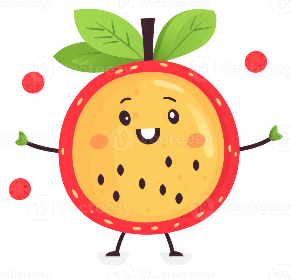 A happy fruit character juggling fruit. png