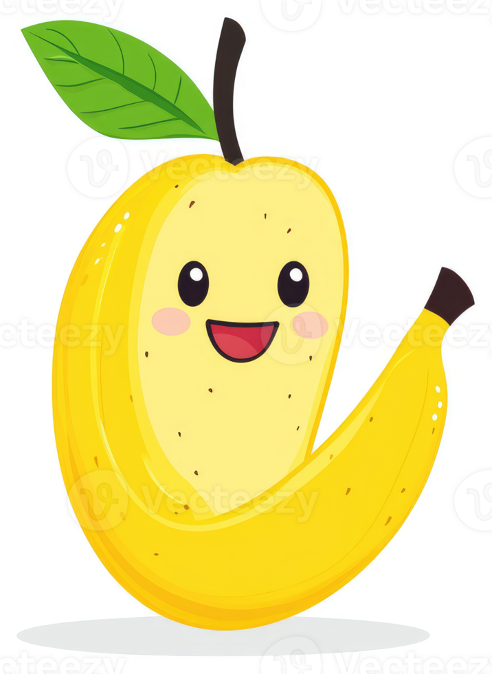A happy cartoon mango and banana, a fun fruit combination. png