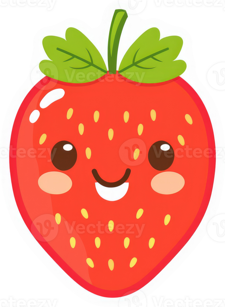 A cute, cartoon strawberry with a happy expression. png