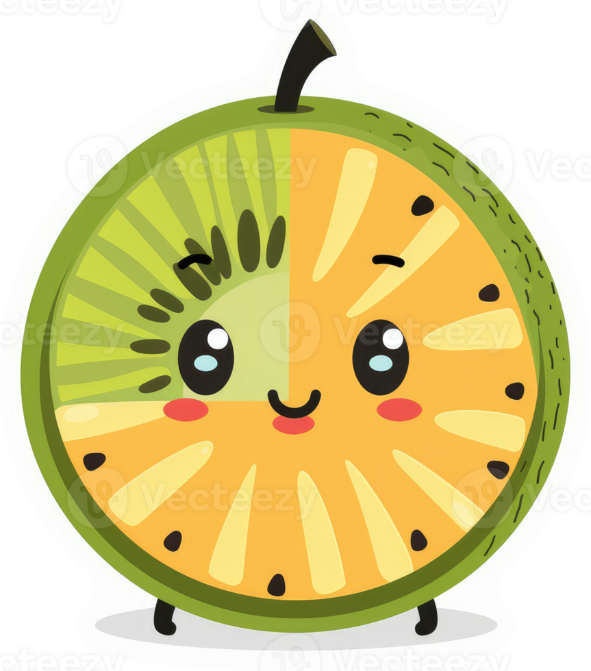 A cute kawaii kiwi slice with a cheerful expression. png