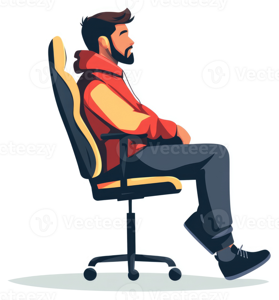 A man sits comfortably in a modern office chair, enjoying his leisure time. png