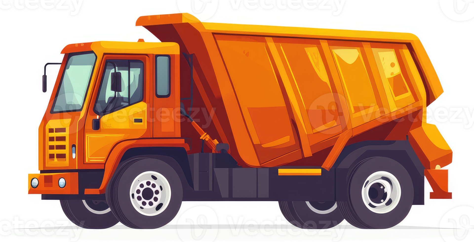 A vibrant orange tipper truck, ready for transportation. png
