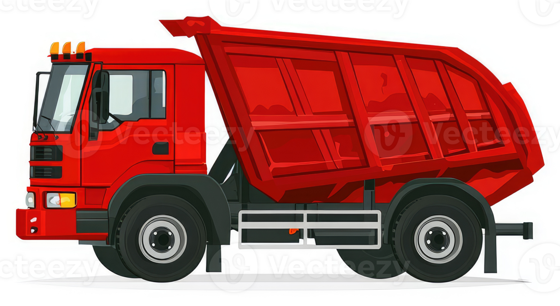 A vibrant red tipper truck, ideal for hauling and transporting. png