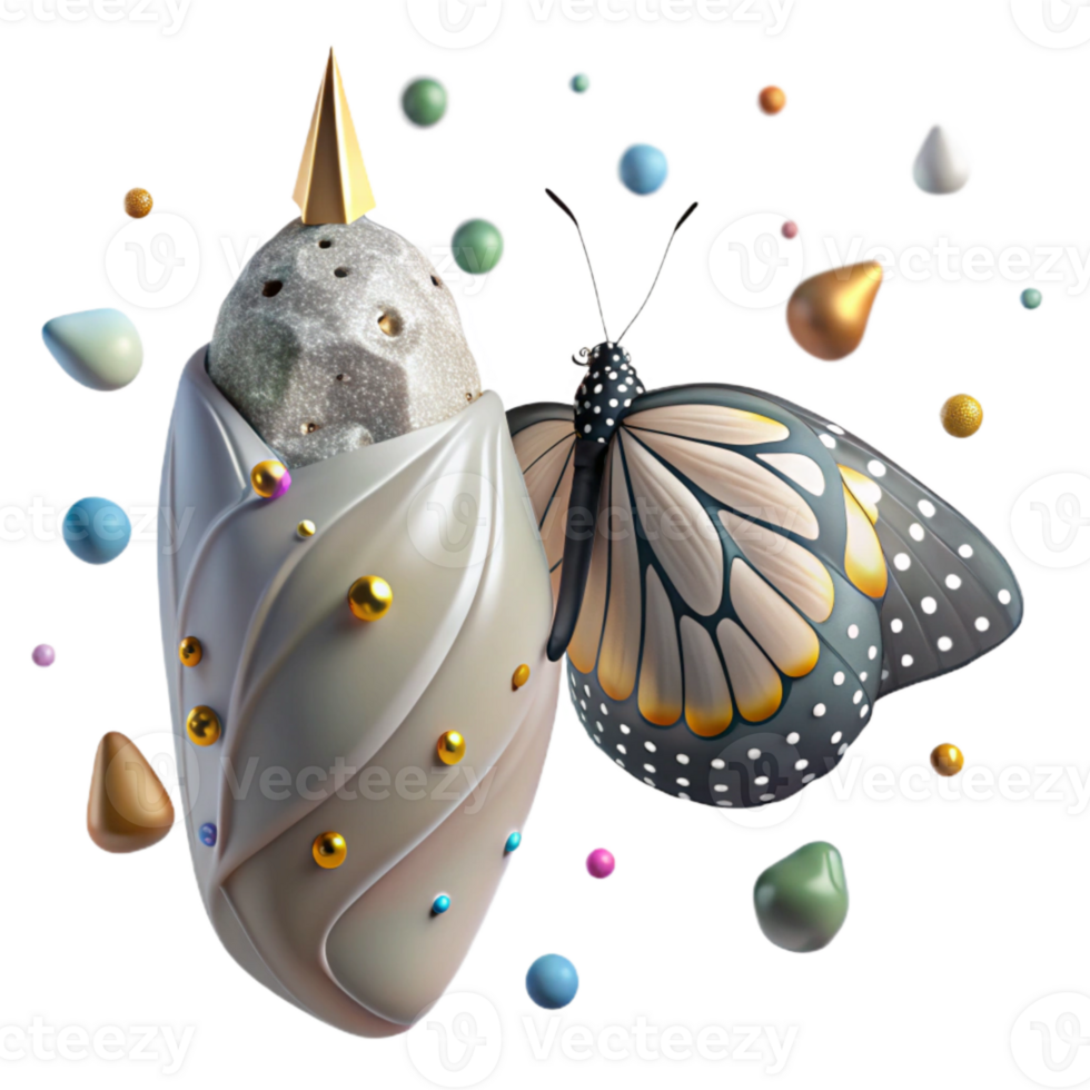 serene contemporary Butterfly Chrysalis Hanging Downward Transparent Background exclusive png