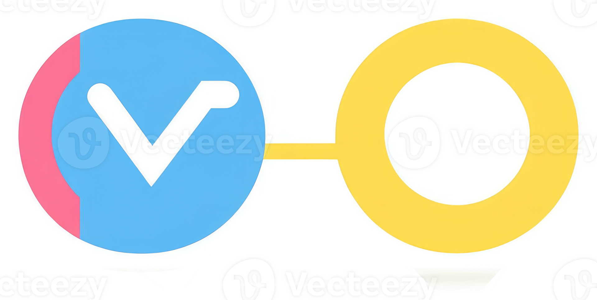 Connected circles with a v-shaped graphic, linking two colors. png