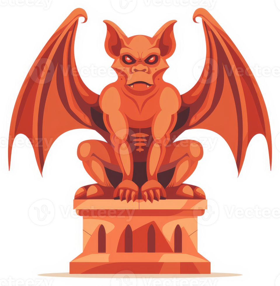 A menacing gargoyle statue with bat-like wings. png