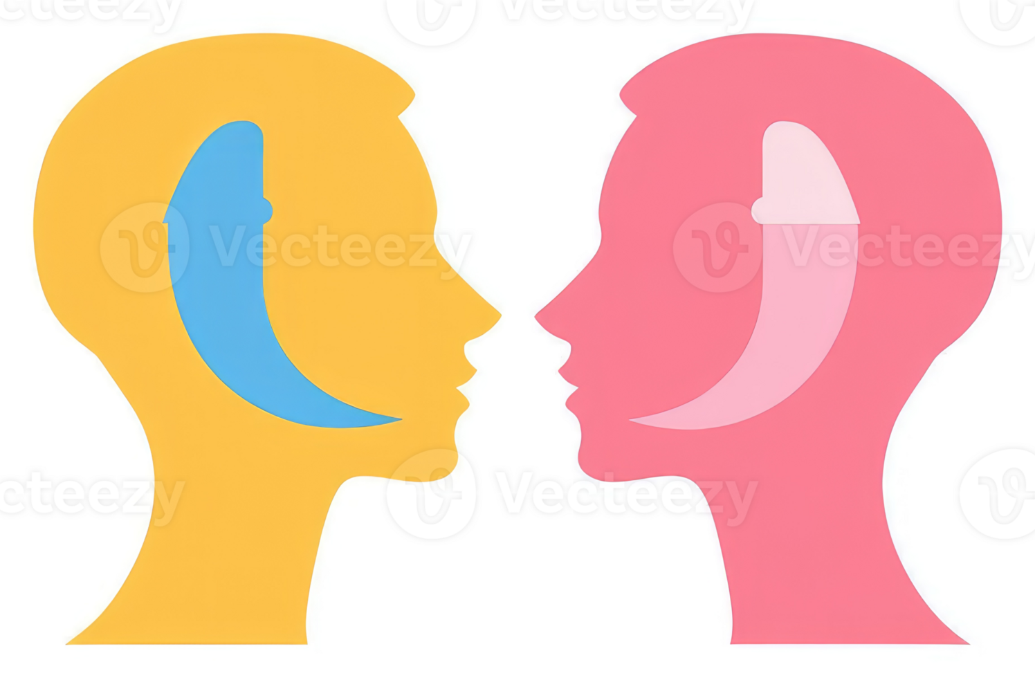 Two profile faces in conversation, symbolizing communication and understanding. png