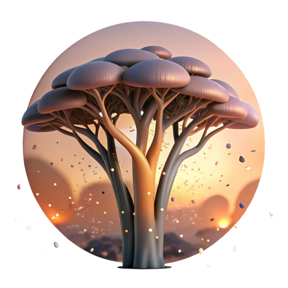 dramatic minimalist African Tree Silhouette Sunset Scene Transparent exclusive png
