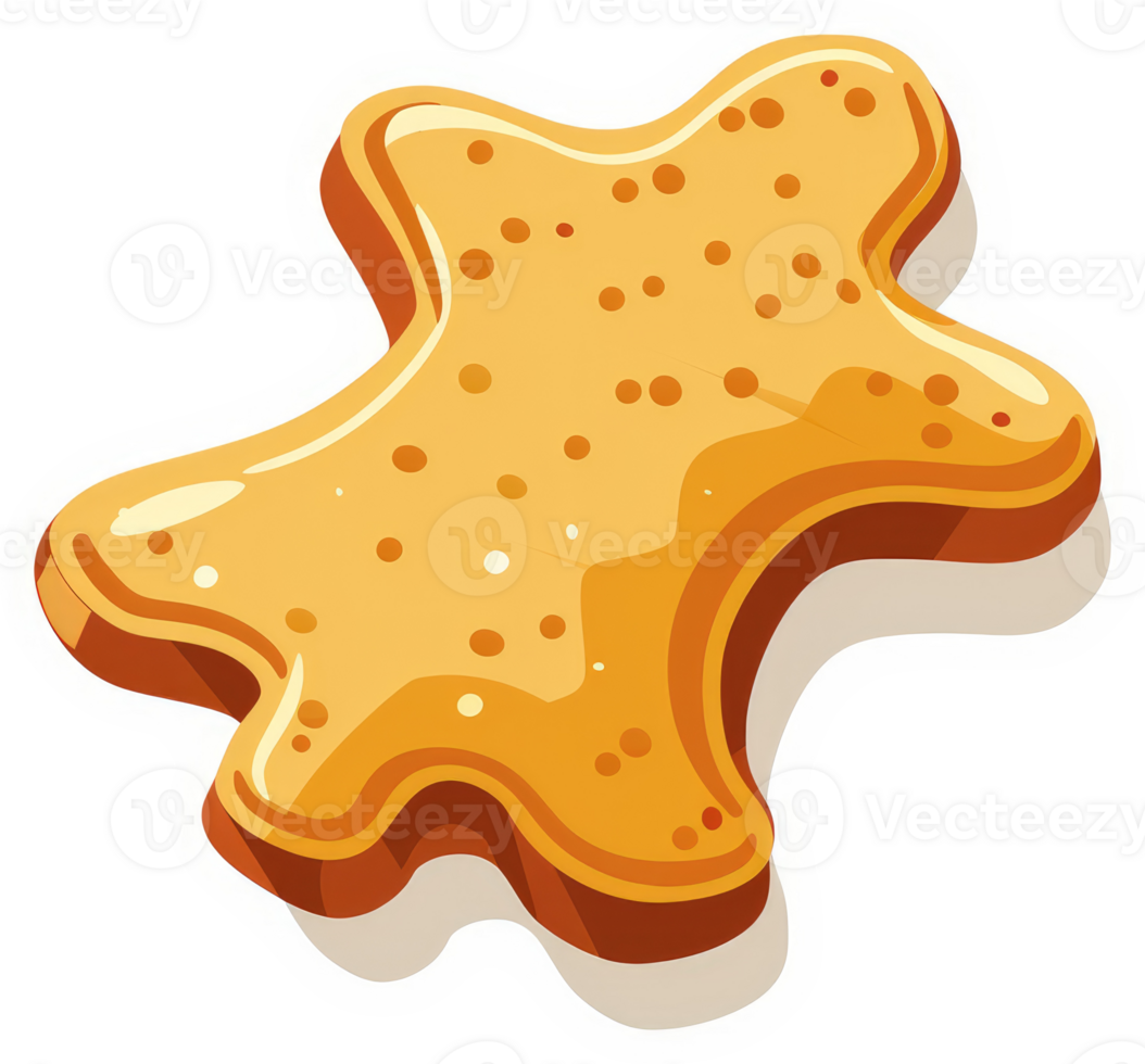 An illustration of a golden, glazed, star-shaped cookie. png