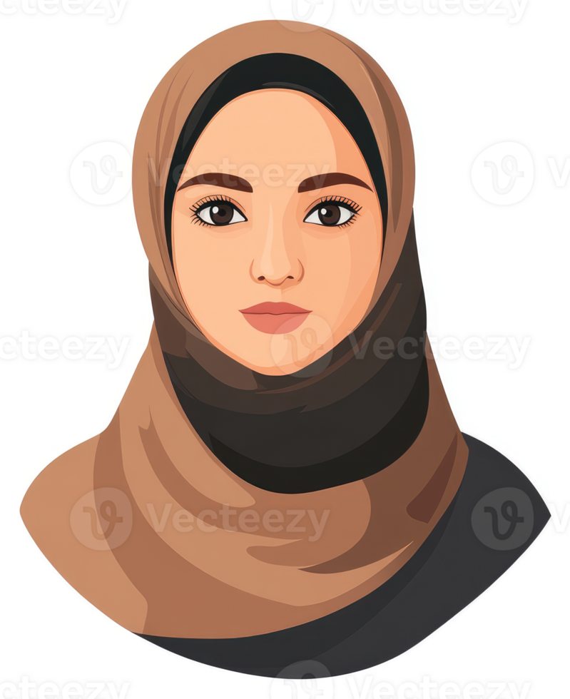 A woman in a beige hijab, portrait style. png