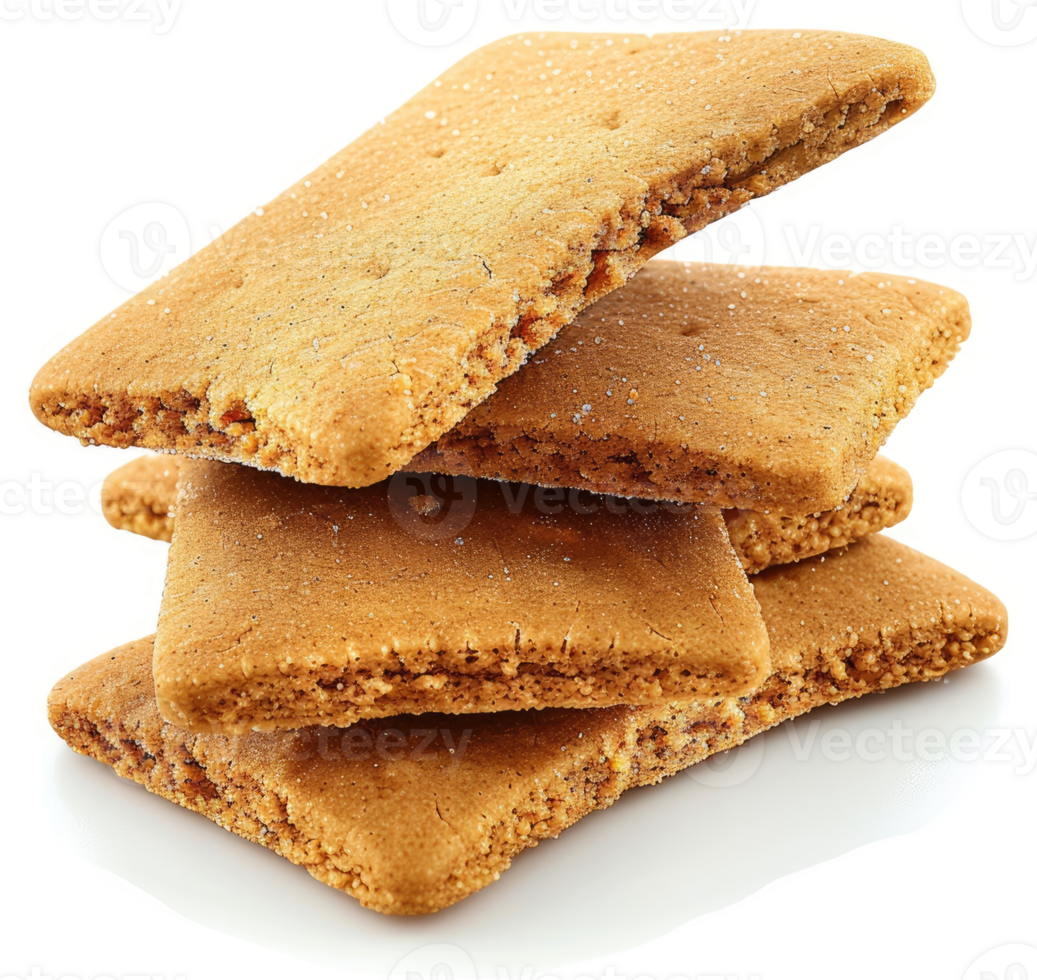 A stack of crunchy, spiced graham crackers. png