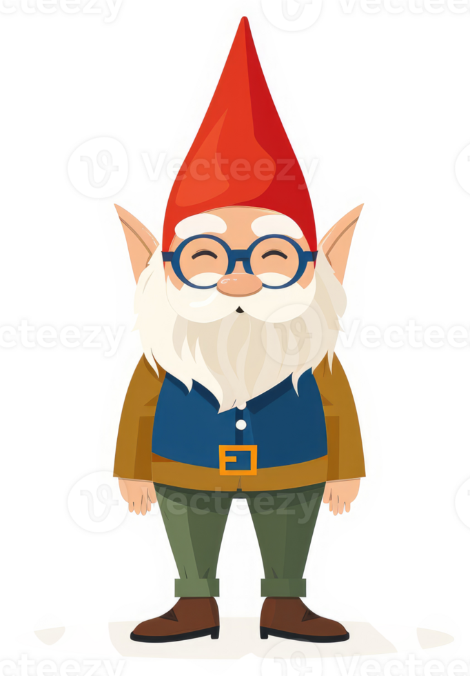 A cheerful garden gnome with a red hat and glasses. png