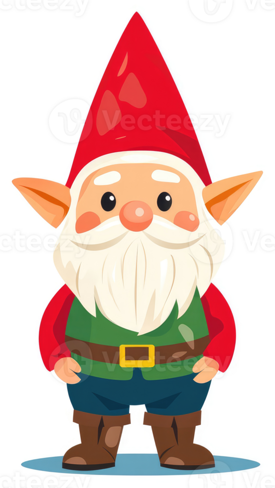 A cheerful gnome in a red hat and green clothes. png